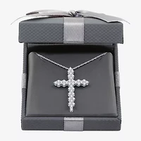 Womens 1 1/ CT. T.W. Lab Grown White Diamond Sterling Silver Cross 18 Inch Pendant Necklace