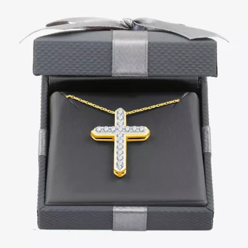 Womens 1 CT. T.W. Lab Grown White Diamond 14K Gold Over Silver Sterling Silver Cross 18 Inch Pendant Necklace