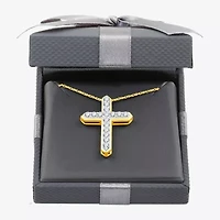 Womens 1 CT. T.W. Lab Grown White Diamond 14K Gold Over Silver Sterling Silver Cross 18 Inch Pendant Necklace