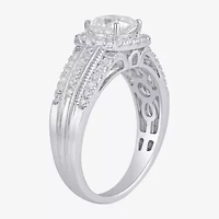 (G / I1) Womens 1 1/2 CT. T.W. Lab Grown White Diamond 10K Gold Cushion Side Stone Halo Engagement Ring