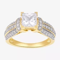 (G / I1) Womens 2 CT. T.W. Lab Grown White Diamond 10K Gold Side Stone Engagement Ring