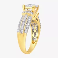 (G / I1) Womens 2 CT. T.W. Lab Grown White Diamond 10K Gold Side Stone Engagement Ring