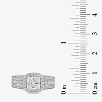 (G / I1) Womens 2 CT. T.W. Lab Grown White Diamond 10K Gold Side Stone Halo Engagement Ring
