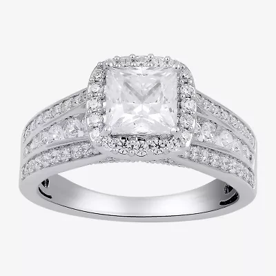 (G / I1) Womens 2 CT. T.W. Lab Grown White Diamond 10K Gold Side Stone Halo Engagement Ring