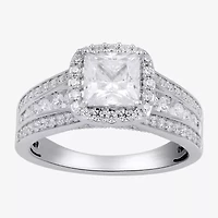 (G / I1) Womens 2 CT. T.W. Lab Grown White Diamond 10K Gold Side Stone Halo Engagement Ring