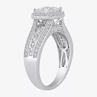 (G / I1) Womens 2 CT. T.W. Lab Grown White Diamond 10K Gold Side Stone Halo Engagement Ring