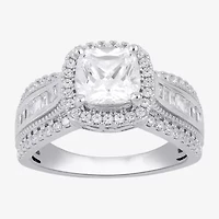 (G / I1) Womens 2 3/4 CT. T.W. Lab Grown White Diamond 10K Gold Cushion Side Stone Halo Engagement Ring