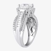 (G / I1) Womens 2 3/4 CT. T.W. Lab Grown White Diamond 10K Gold Cushion Side Stone Halo Engagement Ring