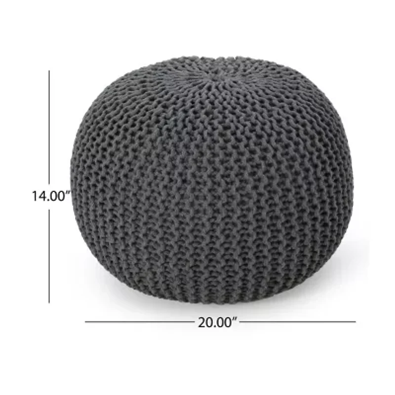 Nahunta Modern Knitted Cotton Pouf Ottoman
