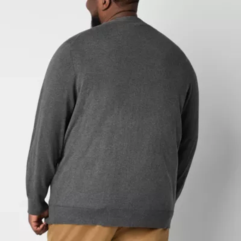 St. John's Bay Fine Gauge Mens V Neck Long Sleeve Button Big and Tall Cardigan