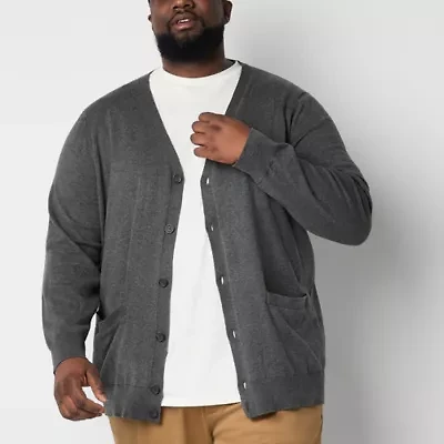 St. John's Bay Fine Gauge Mens V Neck Long Sleeve Button Big and Tall Cardigan