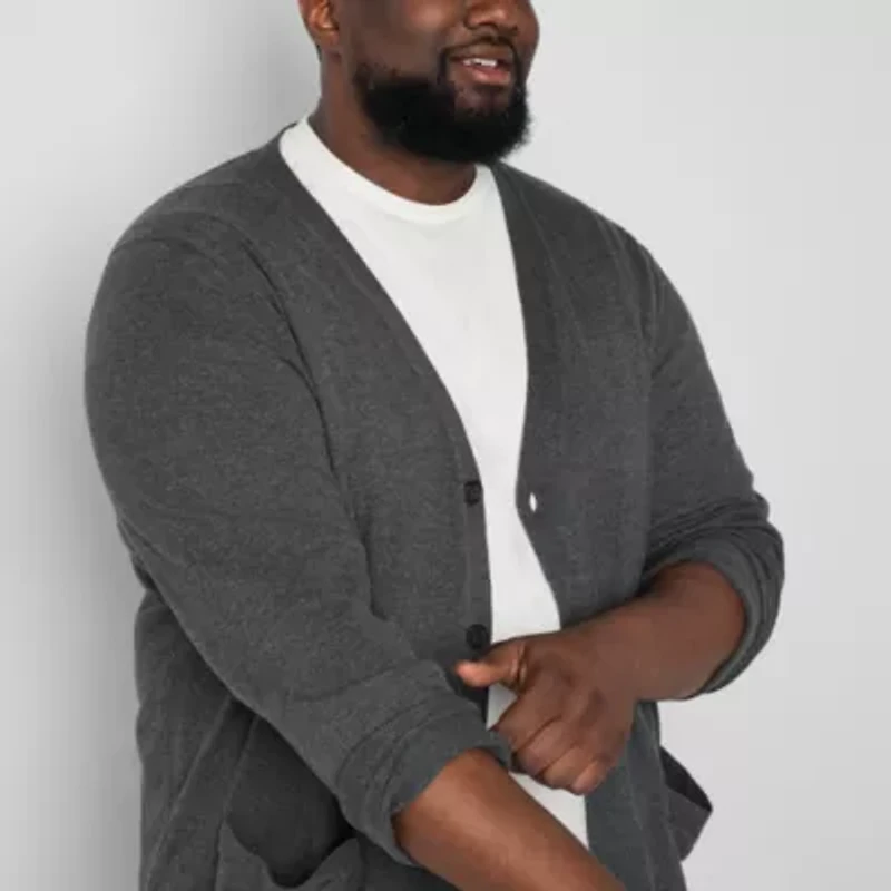 St. John's Bay Fine Gauge Mens V Neck Long Sleeve Button Big and Tall Cardigan