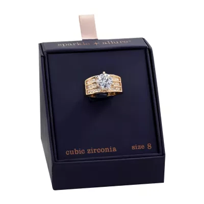 Sparkle Allure Womens White Crystal 14K Gold Over Brass Hypoallergenic Engagement Ring