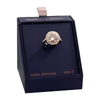 Sparkle Allure Womens White Crystal 14K Gold Over Brass Hypoallergenic Halo Cocktail Ring