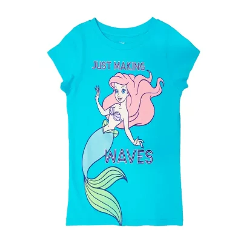 Disney Collection Little & Big Kid Girls Crew Neck Short Sleeve Regular Fit Ariel Princess The Mermaid Graphic T-Shirt