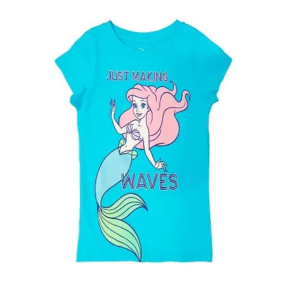 Disney Collection Little & Big Kid Girls Crew Neck Short Sleeve Regular Fit Ariel Princess The Mermaid Graphic T-Shirt