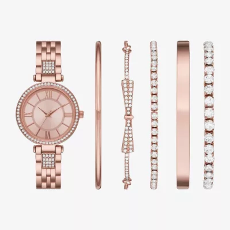 Ladies Sets Womens Crystal Accent Rose Goldtone 6-pc. Watch Boxed Set Fmdjset337