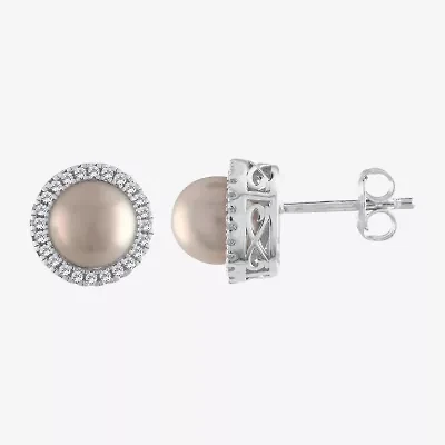 Cultured Freshwater Pearl & Lab-Created White Sapphire Sterling Silver Stud Earrings