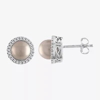 Cultured Freshwater Pearl & Lab-Created White Sapphire Sterling Silver Stud Earrings