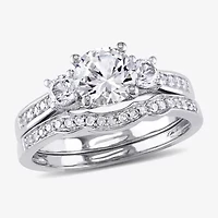 Lab Created White Sapphire & 1/7 CT. T.W. Diamond 10K Gold Bridal Set