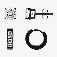 Shaquille O'Neal XLG Mens Black Cubic Zirconia Stainless Steel 2 Pair Earring Set