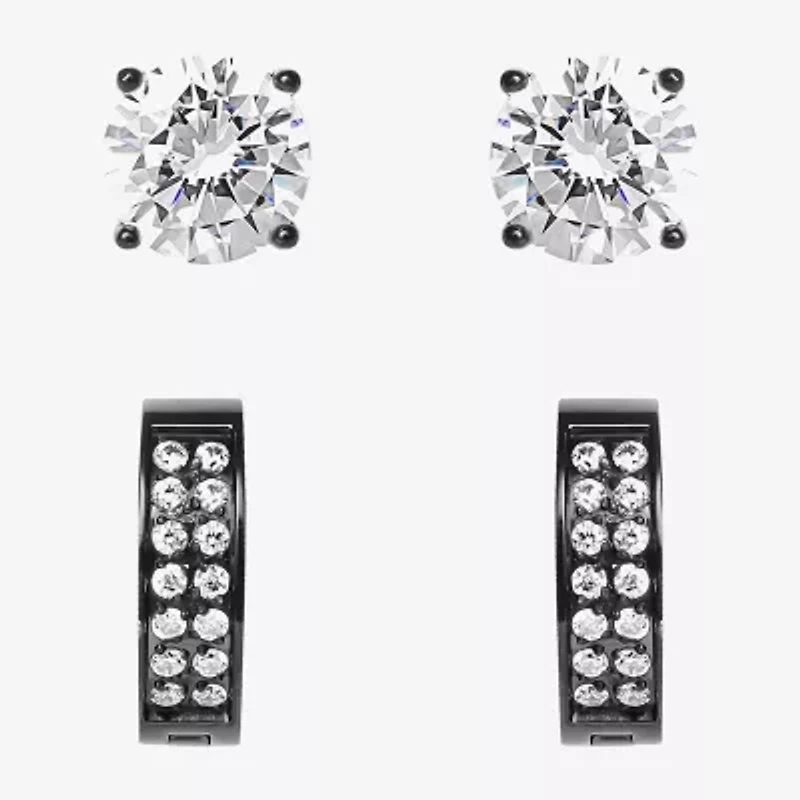 Shaquille O'Neal XLG Mens Black Cubic Zirconia Stainless Steel 2 Pair Earring Set