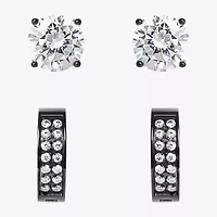 Shaquille O'Neal XLG Mens Black Cubic Zirconia Stainless Steel 2 Pair Earring Set
