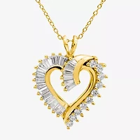 DiamonArt® Womens White Cubic Zirconia 14K Gold Over Silver Heart Pendant Necklace