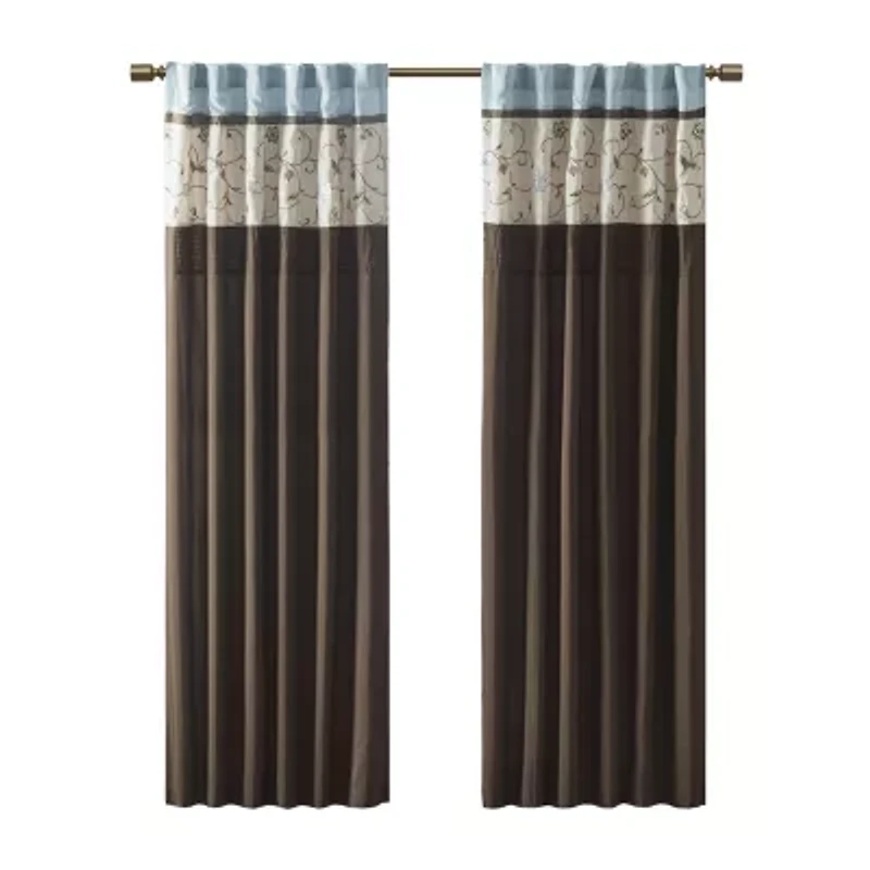 Madison Park Belle 50"W X 84"L Rod Pocket Back Tab Embroidered Light-Filtering Single Curtain Panel