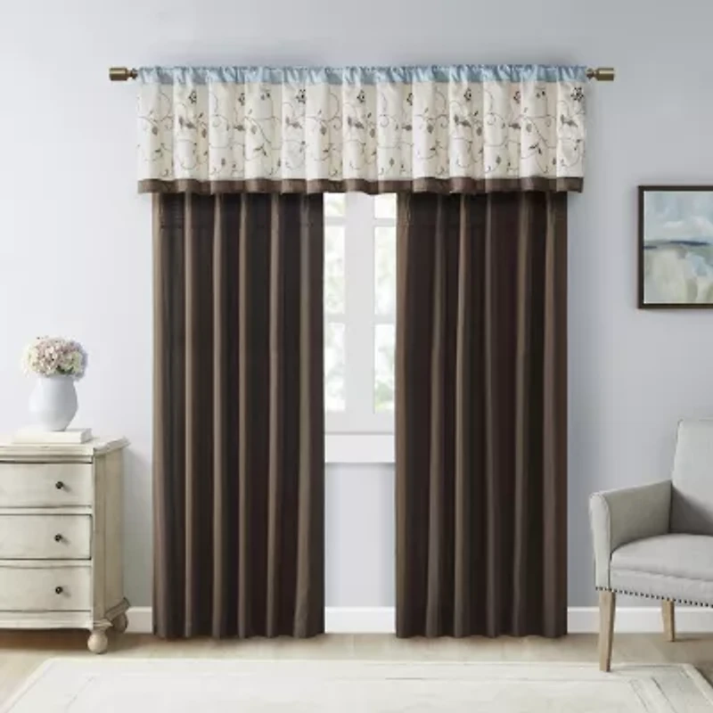 Madison Park Belle 50"W X 84"L Rod Pocket Back Tab Embroidered Light-Filtering Single Curtain Panel