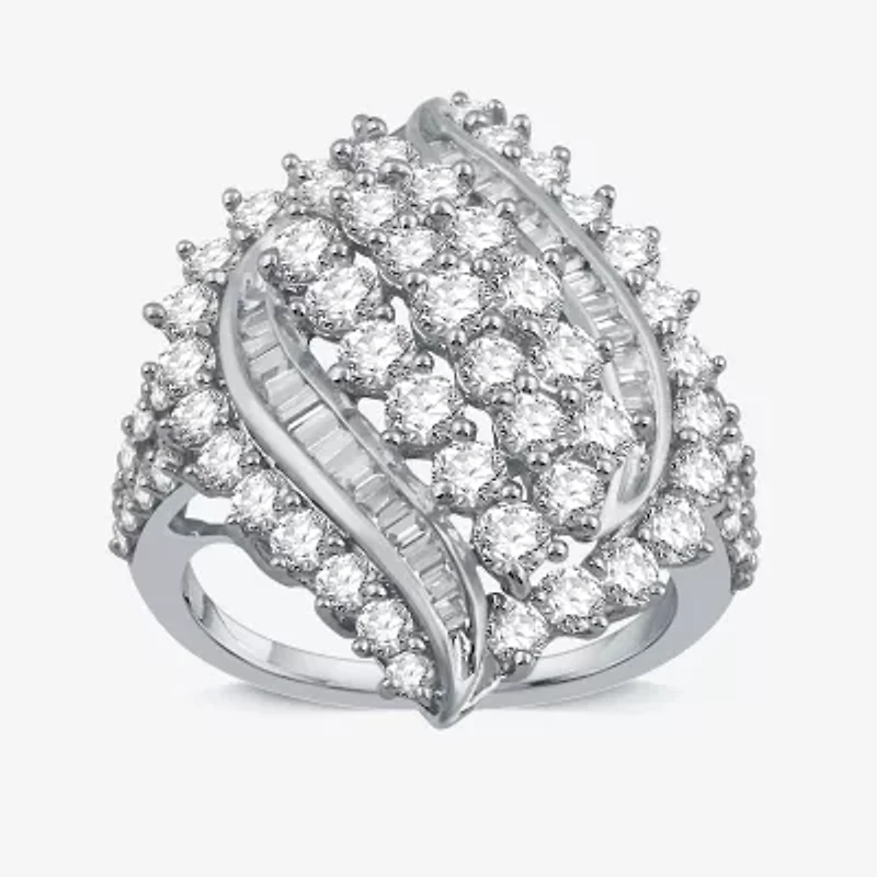 Womens 3 CT. T.W. Natural White Diamond 10K Gold Cluster Cocktail Ring