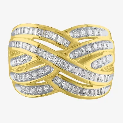 Womens 1 CT. T.W. Natural White Diamond 10K Gold Crossover Cocktail Ring