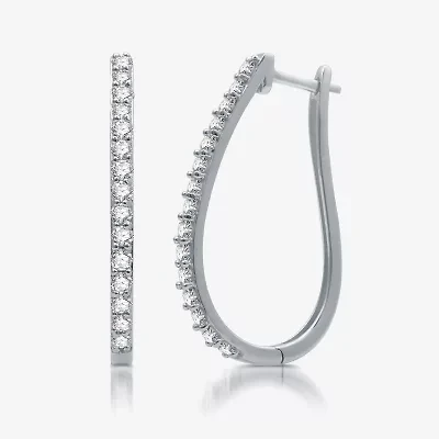 Womens 1 CT. T.W. Natural White Diamond 10K White Gold 29.1mm Hoop Earrings