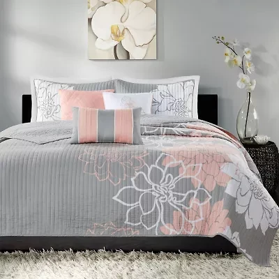 Madison Park Brianna 6-Pc Printed Cotton Quilt Set With Throw Pillows