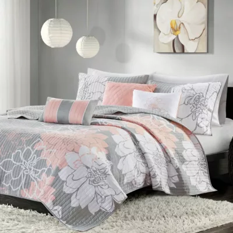 Madison Park Brianna 6-Pc Printed Cotton Quilt Set With Throw Pillows