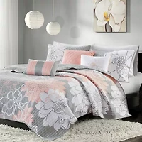 Madison Park Brianna 6-Pc Printed Cotton Quilt Set With Throw Pillows