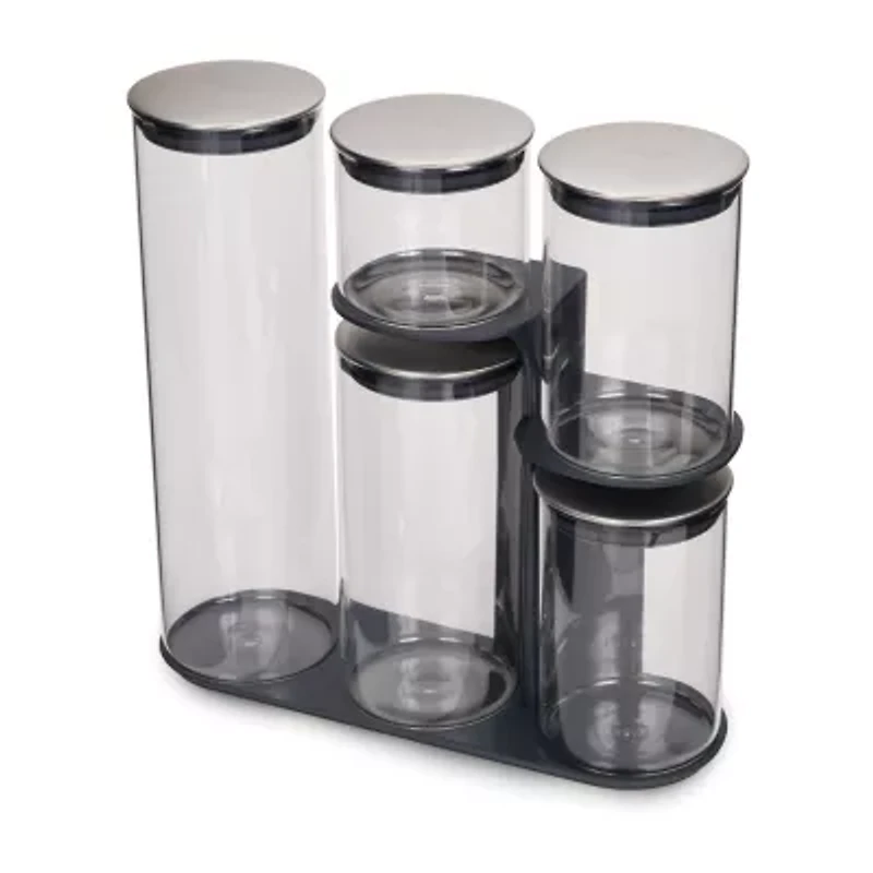 Joseph Joseph  Podium Steel - Glass  Storage Set With Ss Lids 5-pc. Canister