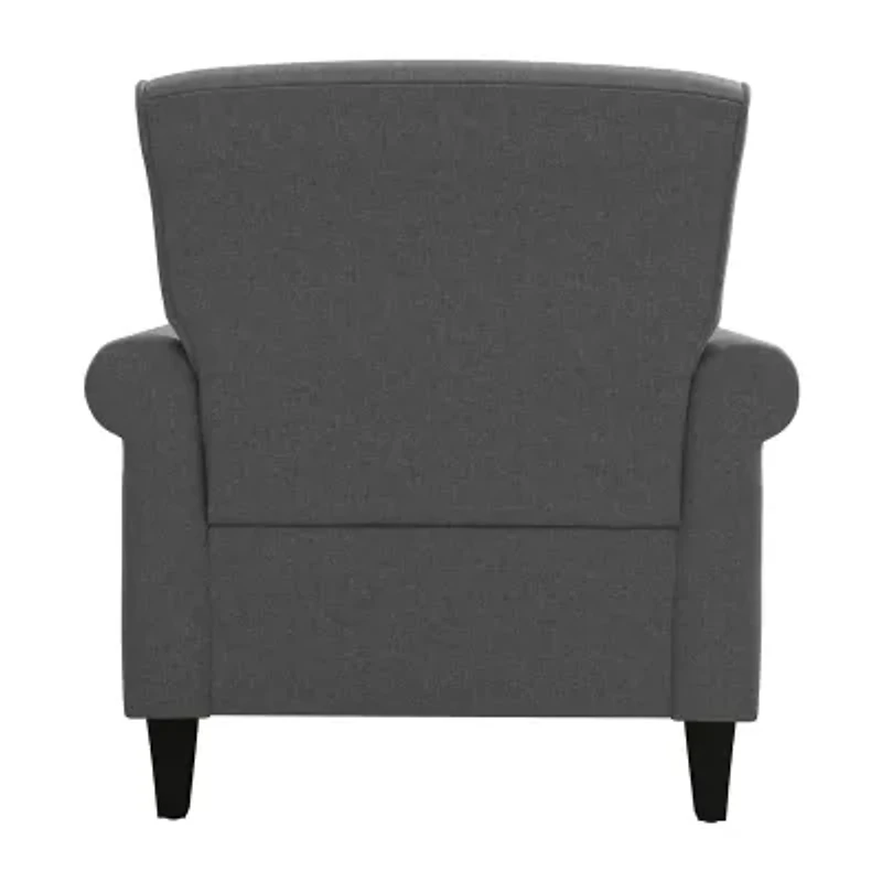 Jean Traditional Rolled Arm Accent Chair with Pewter Nailheads in Linen