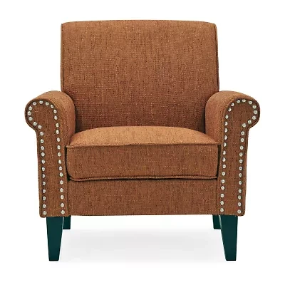 Jean Traditional Rolled Arm Accent Chair with Pewter Nailheads Tweed