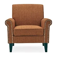 Jean Traditional Rolled Arm Accent Chair with Pewter Nailheads Tweed