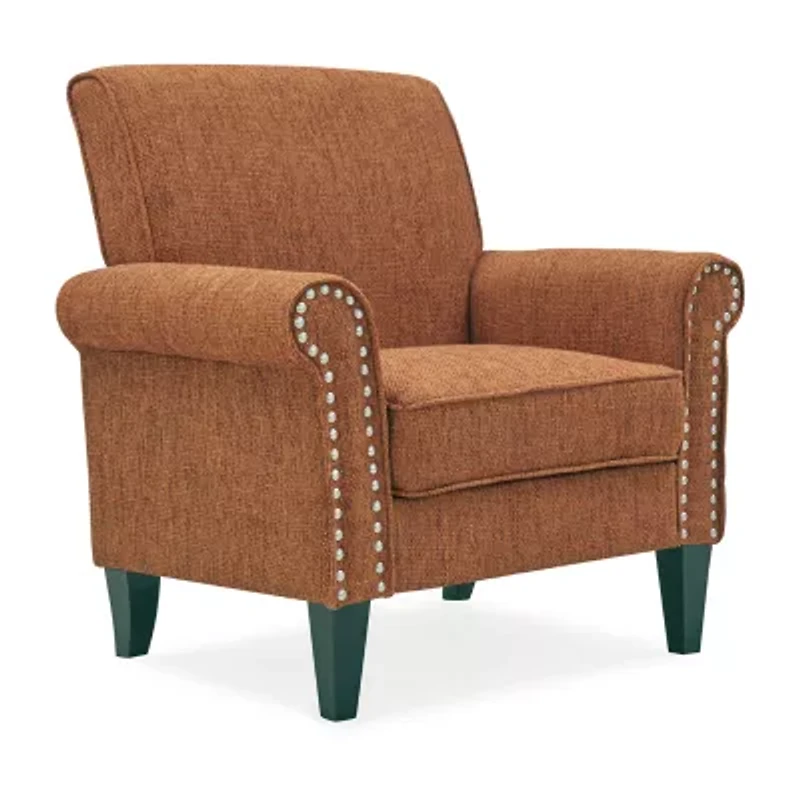 Jean Traditional Rolled Arm Accent Chair with Pewter Nailheads Tweed