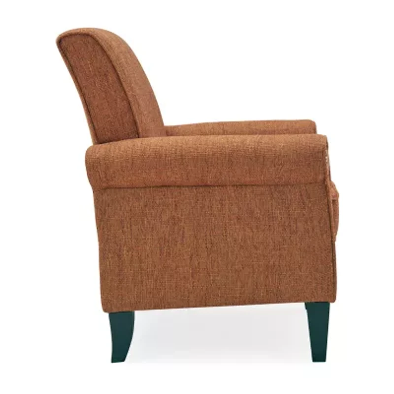 Jean Traditional Rolled Arm Accent Chair with Pewter Nailheads Tweed