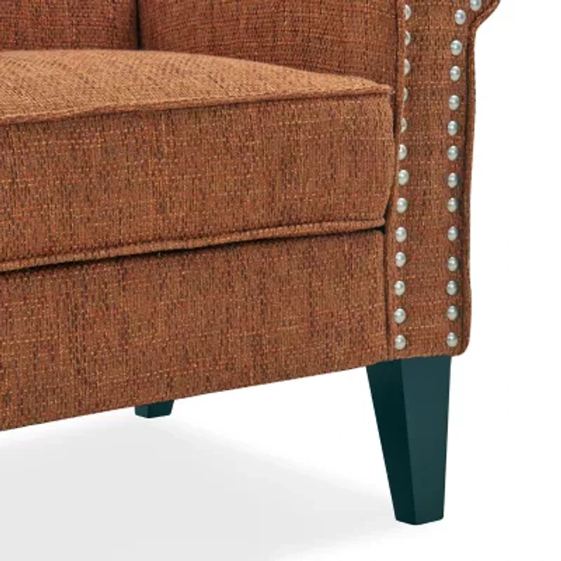 Jean Traditional Rolled Arm Accent Chair with Pewter Nailheads Tweed