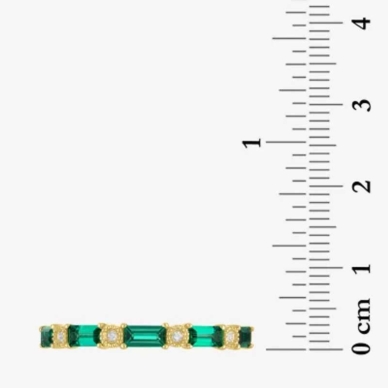 Womens Diamond Accent Lab Created Green Emerald 10K Gold Wedding Band