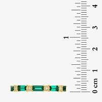 Womens Diamond Accent Lab Created Green Emerald 10K Gold Wedding Band
