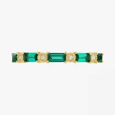 Womens Diamond Accent Lab Created Green Emerald 10K Gold Wedding Band
