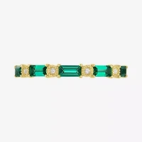 Womens Diamond Accent Lab Created Green Emerald 10K Gold Wedding Band