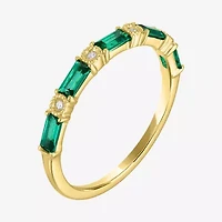 Womens Diamond Accent Lab Created Green Emerald 10K Gold Wedding Band