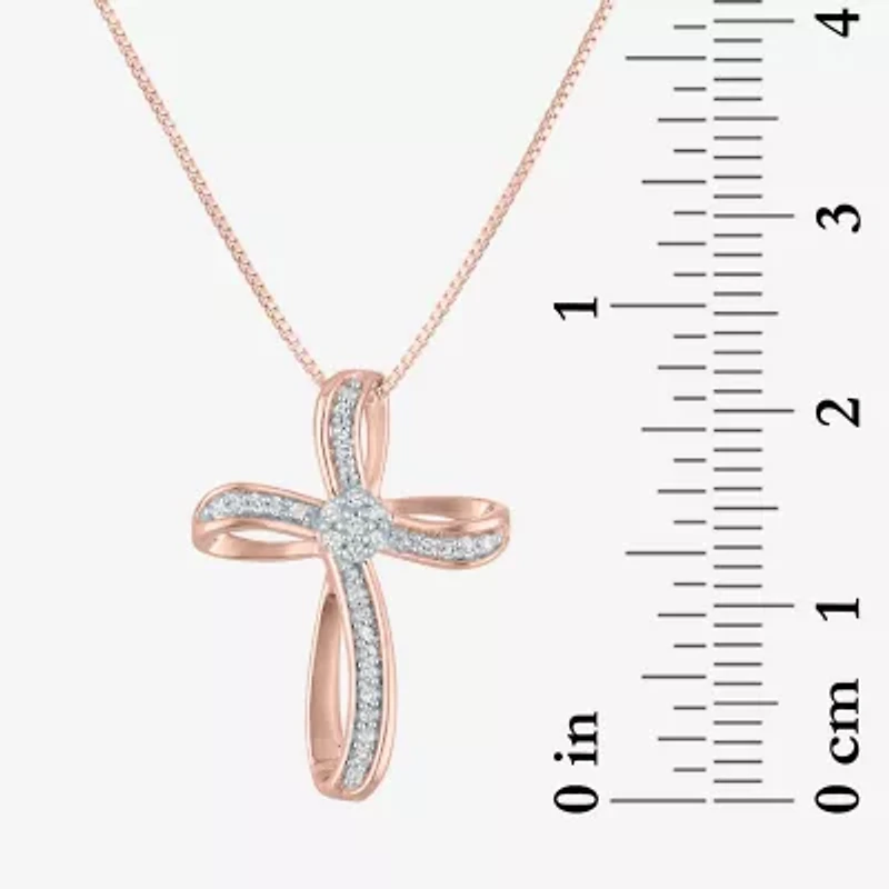 Diamond Blossom (G-H / Si2-I1) Womens 1/10 CT. T.W. Lab Grown White Sterling Silver Cross 18 Inch Pendant Necklace