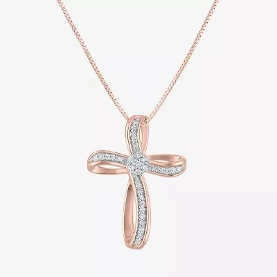 Diamond Blossom (G-H / Si2-I1) Womens 1/10 CT. T.W. Lab Grown White Diamond Sterling Silver Cross 18 Inch Pendant Necklace